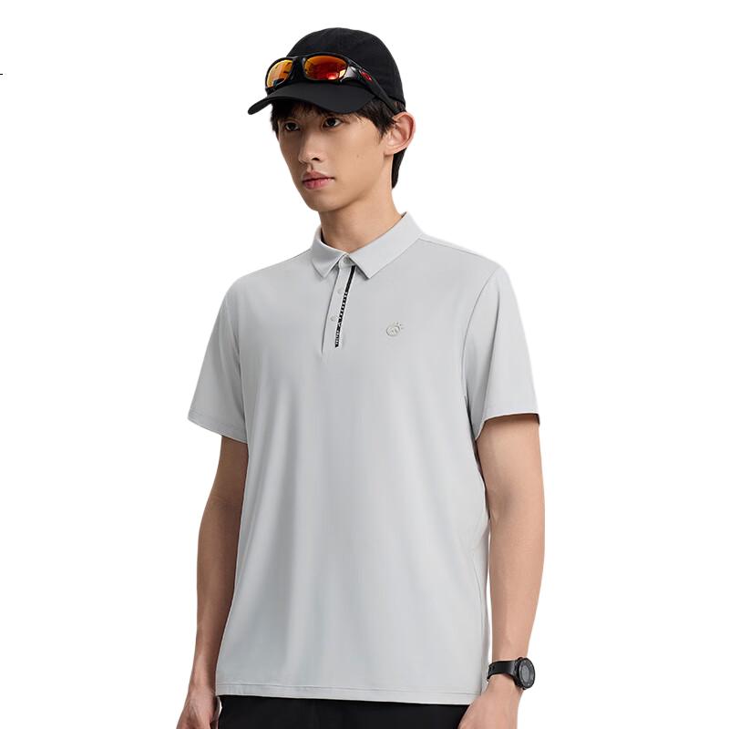 TECTOP Men's Breathable Outdoor Sports Ice Silk Cooling Polo T-Shirt Short Sleeve Agate Gray L