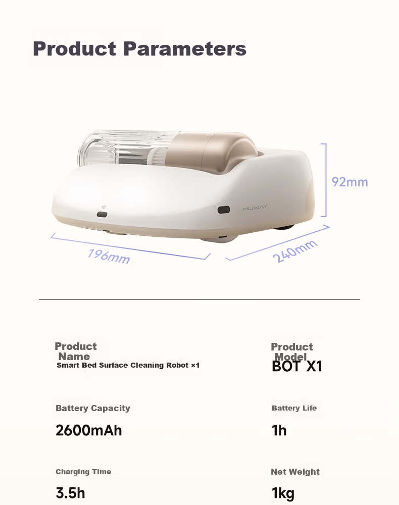 Miaowei Fully Automatic Bed Sweeping Robot Mite Removal Vacuum Cleaner UV Sterilization Pet Hair Cleaning Wireless Dark Gray 26