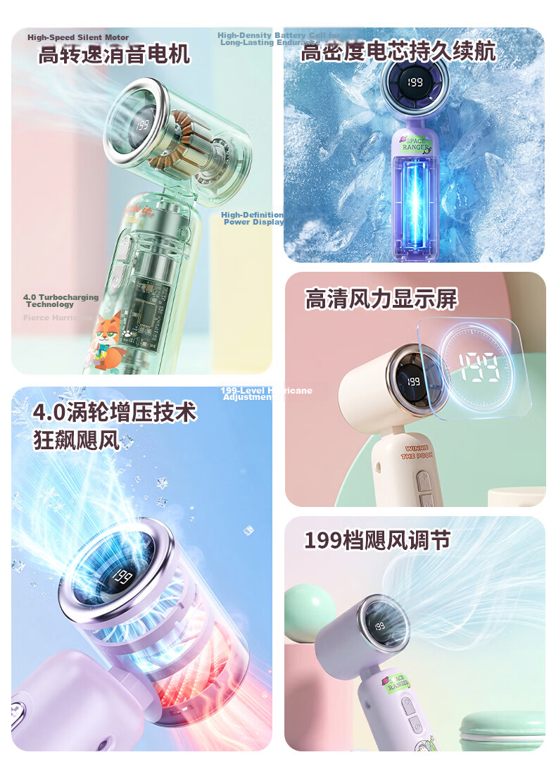 Disney Mini Portable Handheld USB Rechargeable Fan Large Airflow Long Battery Life Student Office Desktop Birthday Gift Graduation Travel C80 Bear 2
