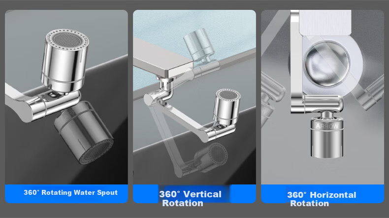 ARROW Mechanical Arm Faucet Aerator Universal Rotation Four Water Outlet Modes Extender Splash-Proof Head AE59130CP 5