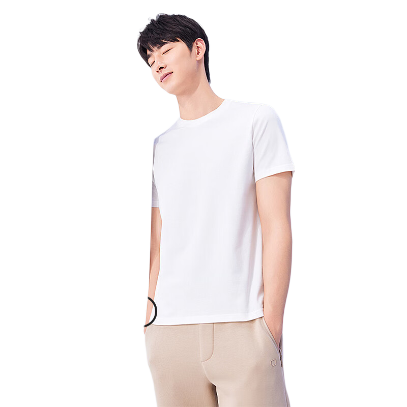 MiiOW [Pure Cotton] Men's T-Shirt, Spring And Summer Lightweight Round Neck Loose Versatile Sports Casual White Undershirt