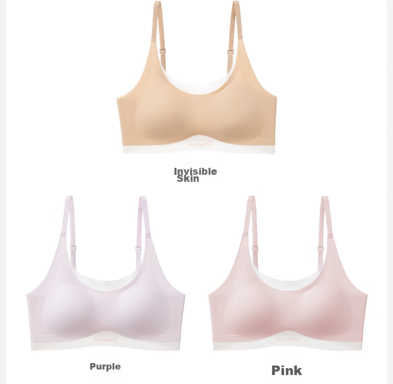 Meishianxuan Junior High School Girls Seamless Sports Bra Youth Development Anti-Shock Camisole Underwear for High School Girls Nude Pink Bra 12