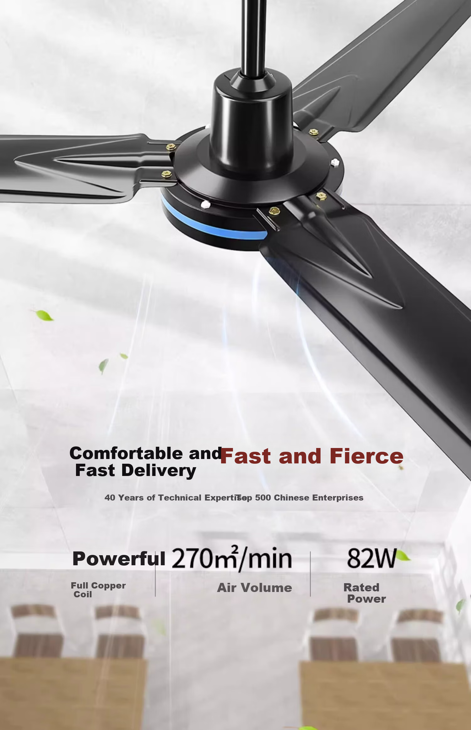 AUX 56-Inch 3-Blade Ceiling Fan with Stepless Speed Control Switch, High Power Industrial Hanging Fan for Home and Living Room 6