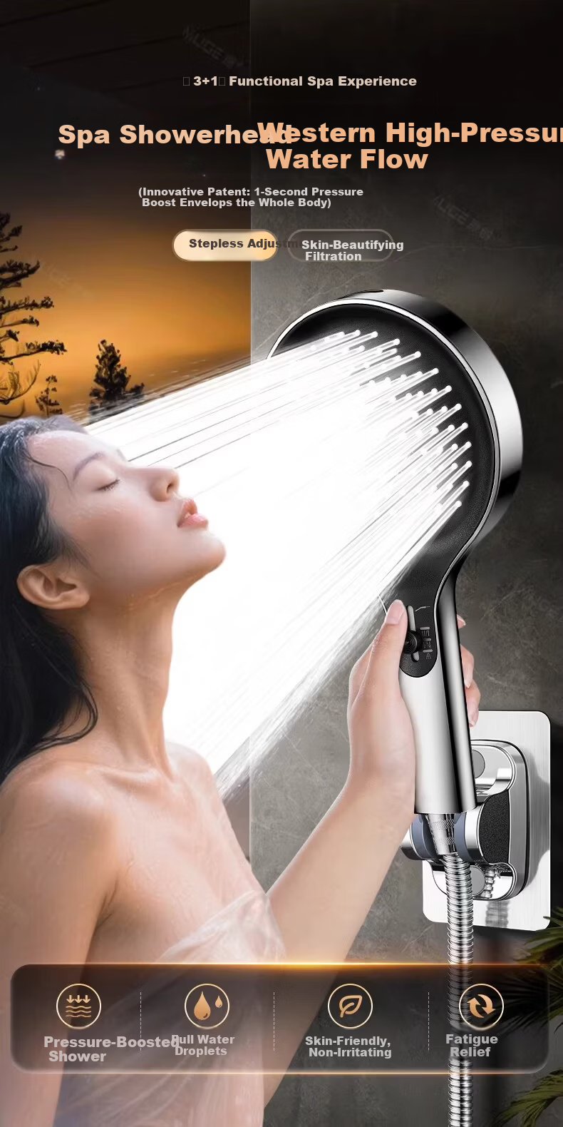 MUGE High-Pressure Shower Head Universal Powerful Water Flow Handheld Bathroom Shower Sprayer 2