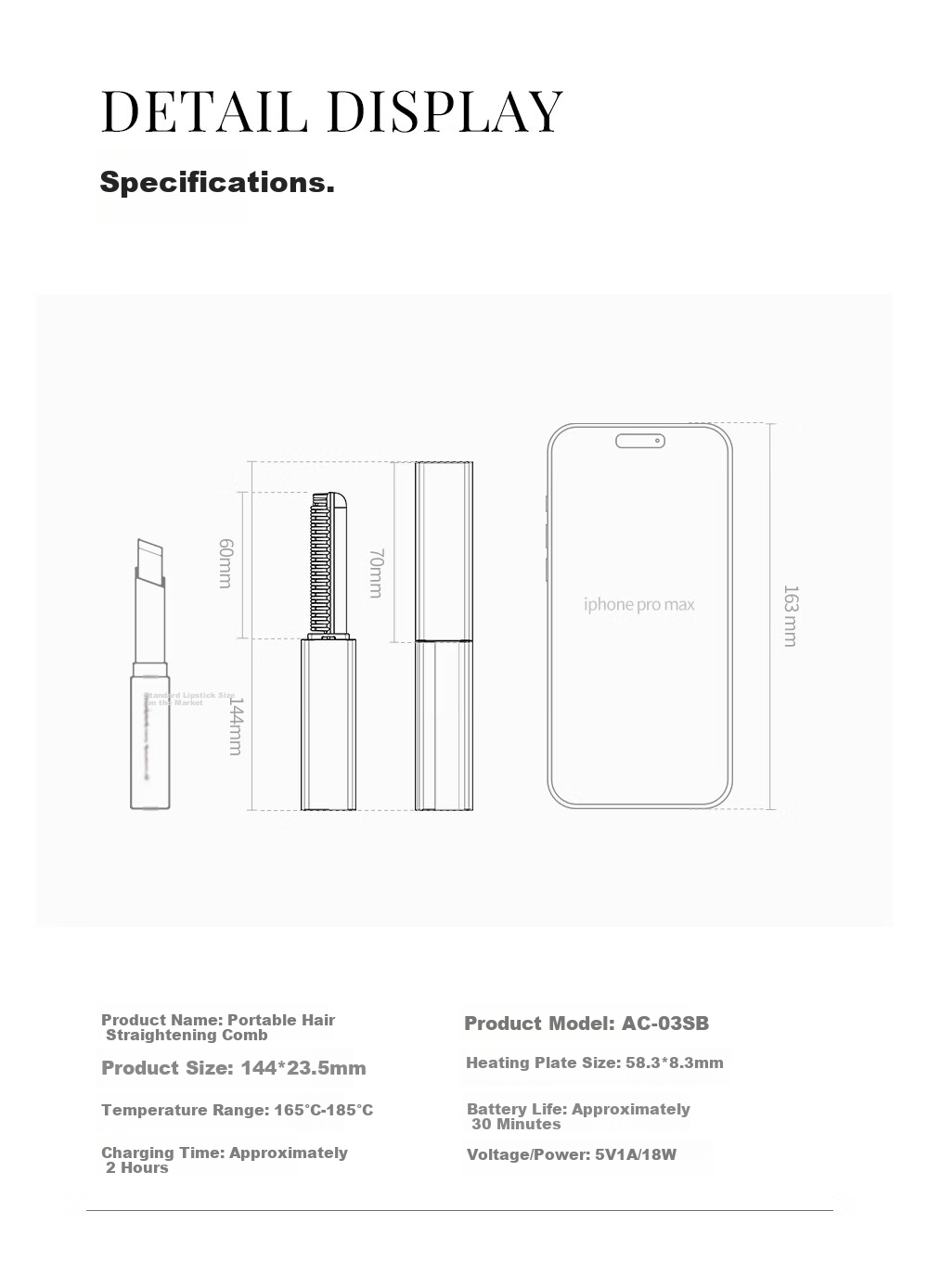 AKiracosme Lipstick Straightening Brush Mini Wireless Portable Negative Ion Constant Temperature Hair Care Home Dorm Lazy High Crown Bangs Comb 520 Gift 03SB Glowing Gold 29