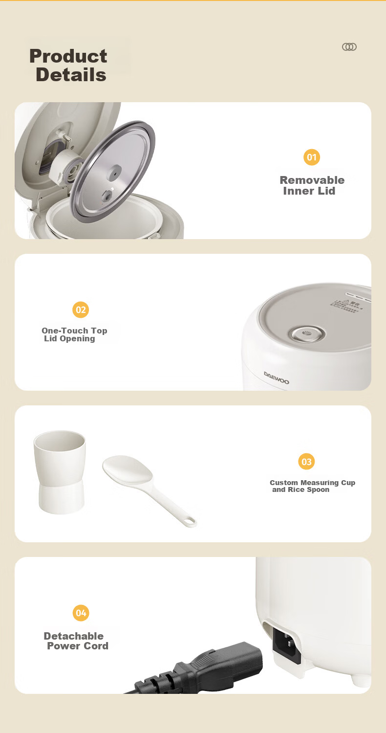 DAEWOO Mini Rice Cooker 1.2L Smart Small Electric Rice Cooker for 1-2 People Multifunctional Low Sugar Micro Pressure FB23DT Purple 16