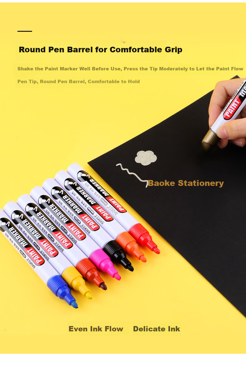 BAOKE MP560 Paint Marker Pen Red Fade-Resistant Waterproof Strong Coverage Oil-Based Marker Pen 6pcs/Box 9