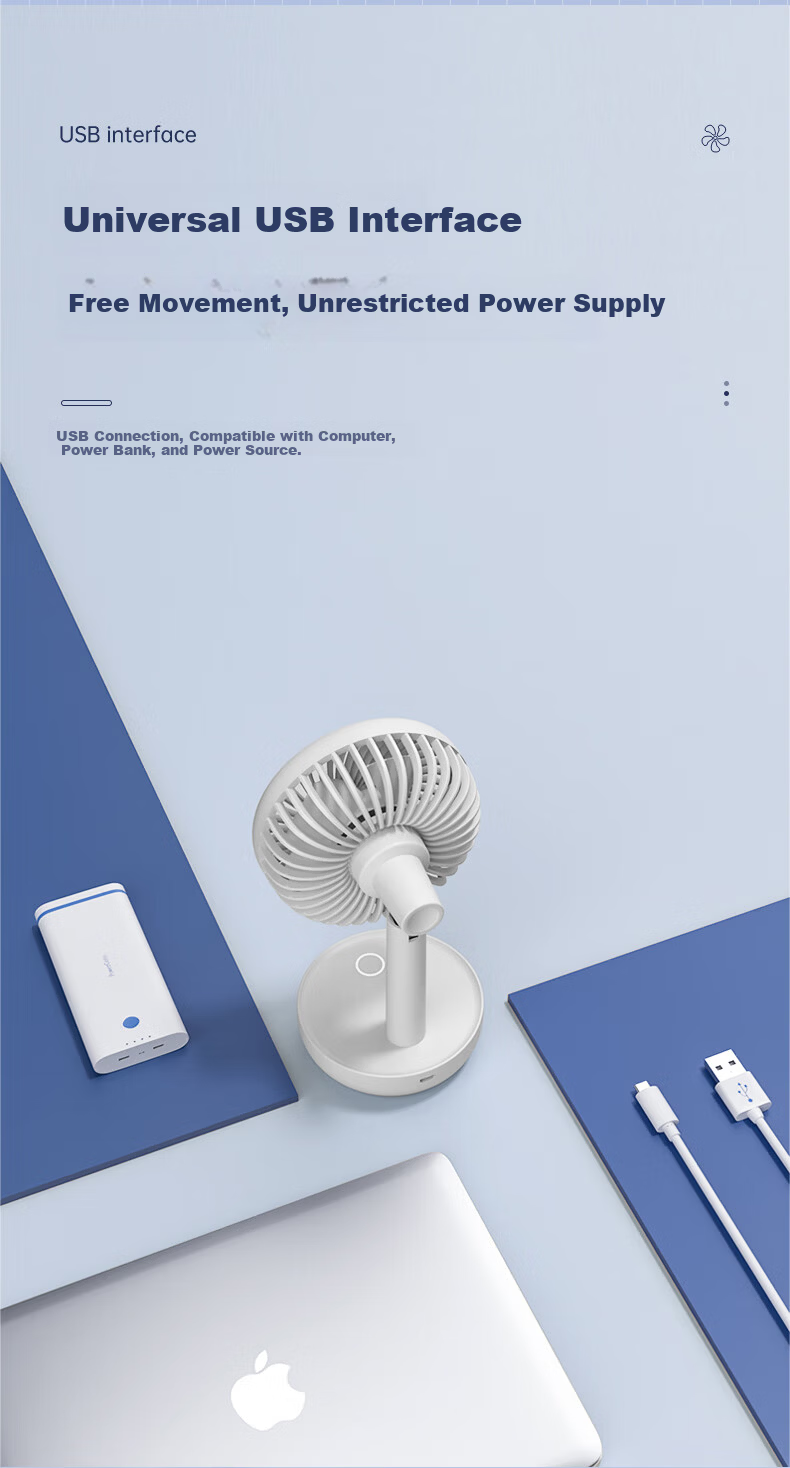 AUCMA Electric Fan, Desktop Mini Fan, Rechargeable USB Portable Handheld Fan for Home, Dormitory, Office, Bedside Night Light, Battery-Powered FSS-W108J 4