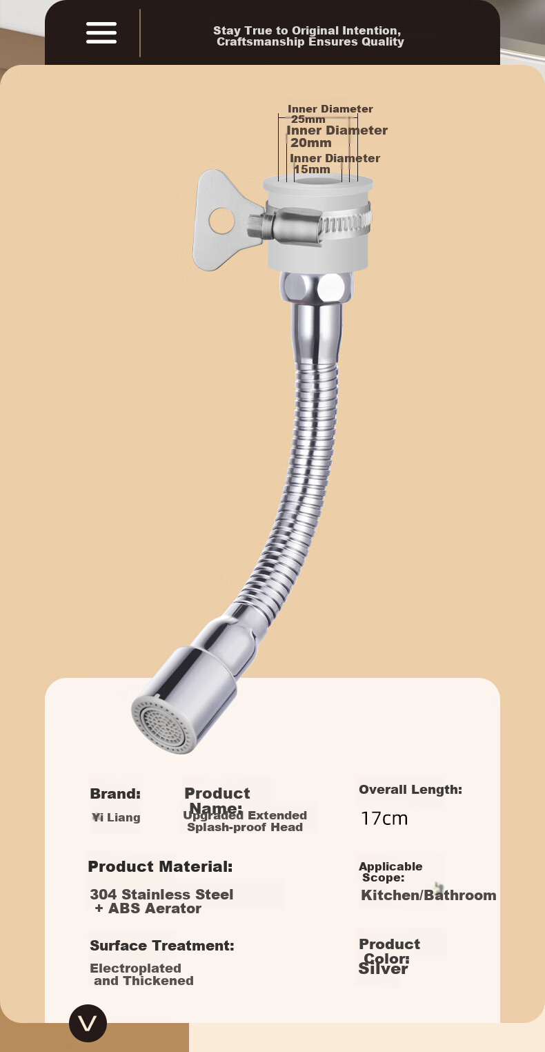 Yiliang Faucet Extender Nozzle Universal Kitchen Adapter Extension Flexible Hose Swivel Pressure Boost Splash-Proof Head 3