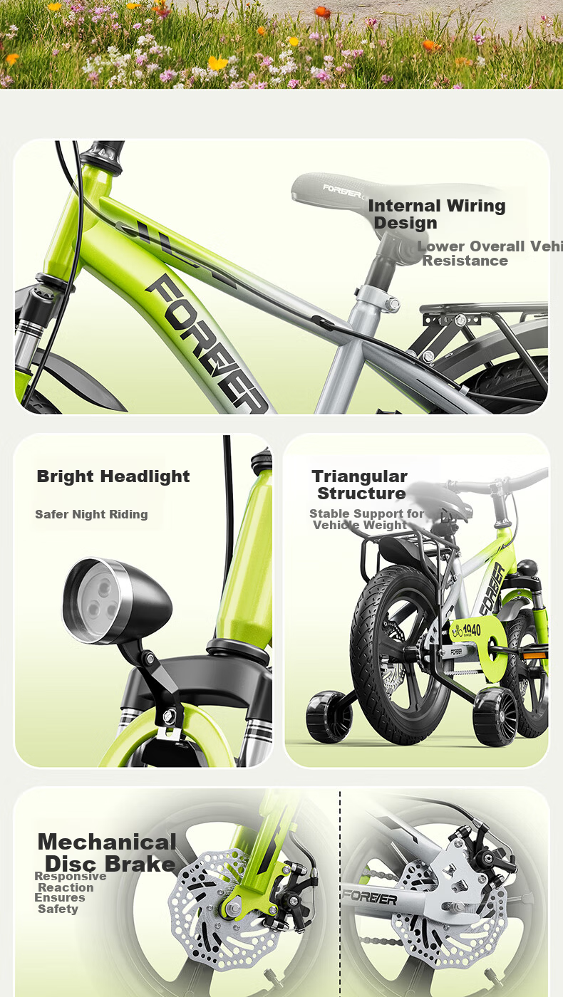 FOREVER Children's Bicycle with Training Wheels Kids Bike 3-6-10 Years Old 18-Inch Children's Bike 2