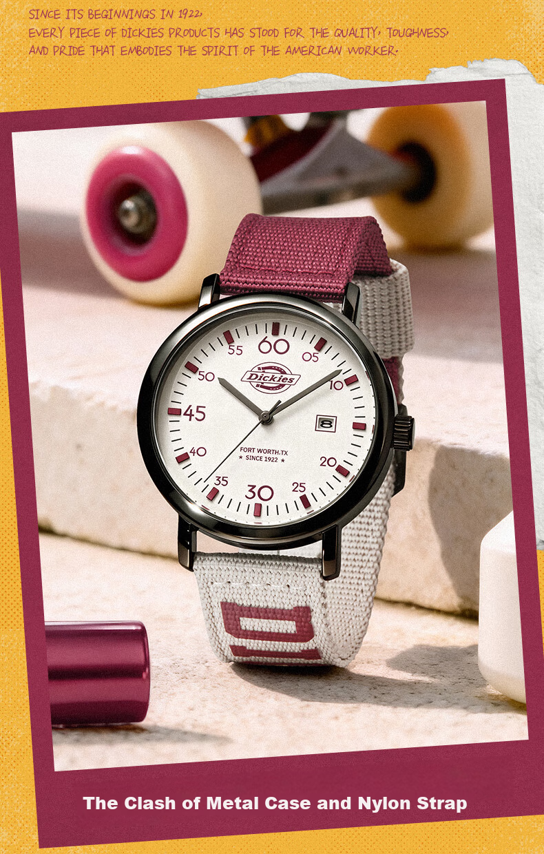 Dickies Student Watch for Girls Quiet Exam Sports Calendar Quartz Canvas CL-686 Red 4