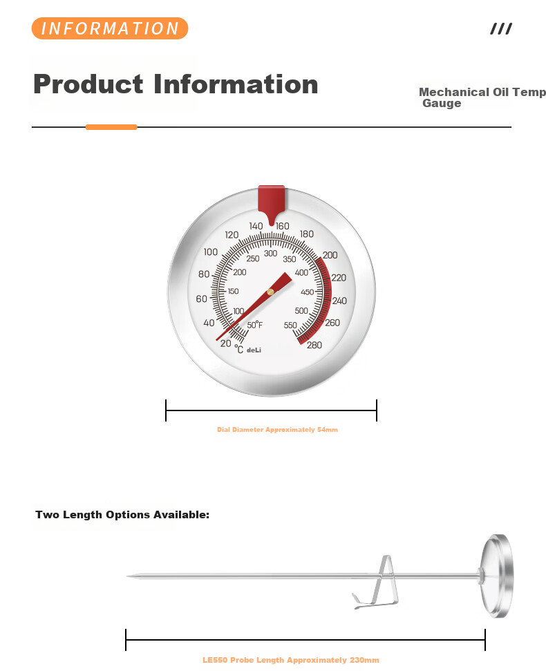 Deli LE550 Oil Thermometer Frying Temperature Food Water Milk Temperature Gauge 13