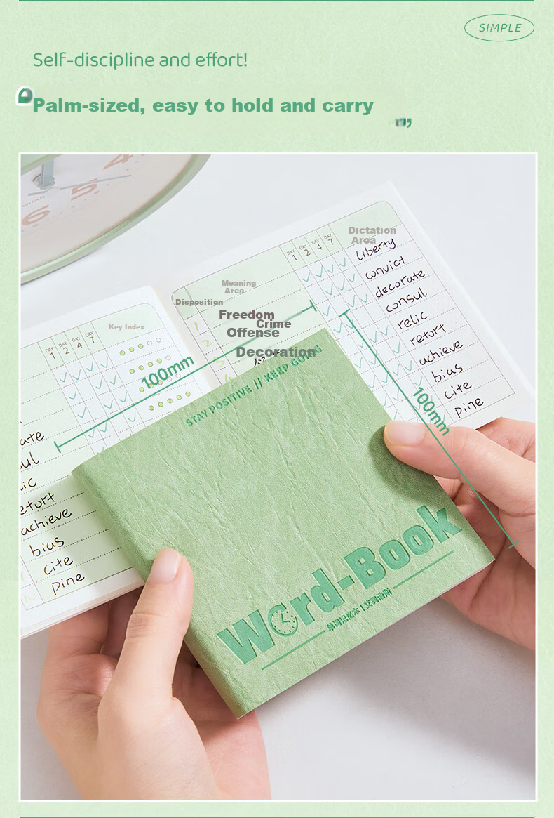 Kaba Bear Ebbinghaus Pocket English Vocabulary Notebook 100 Sheets Junior High and High School Leather Mini Portable Word Memorization Book White 5