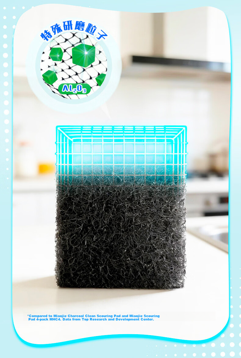 Miaojie Charcoal Clean Scouring Pads 8pcs - Stainless Steel Sink and Cookware Degreaser and Cleaner 4