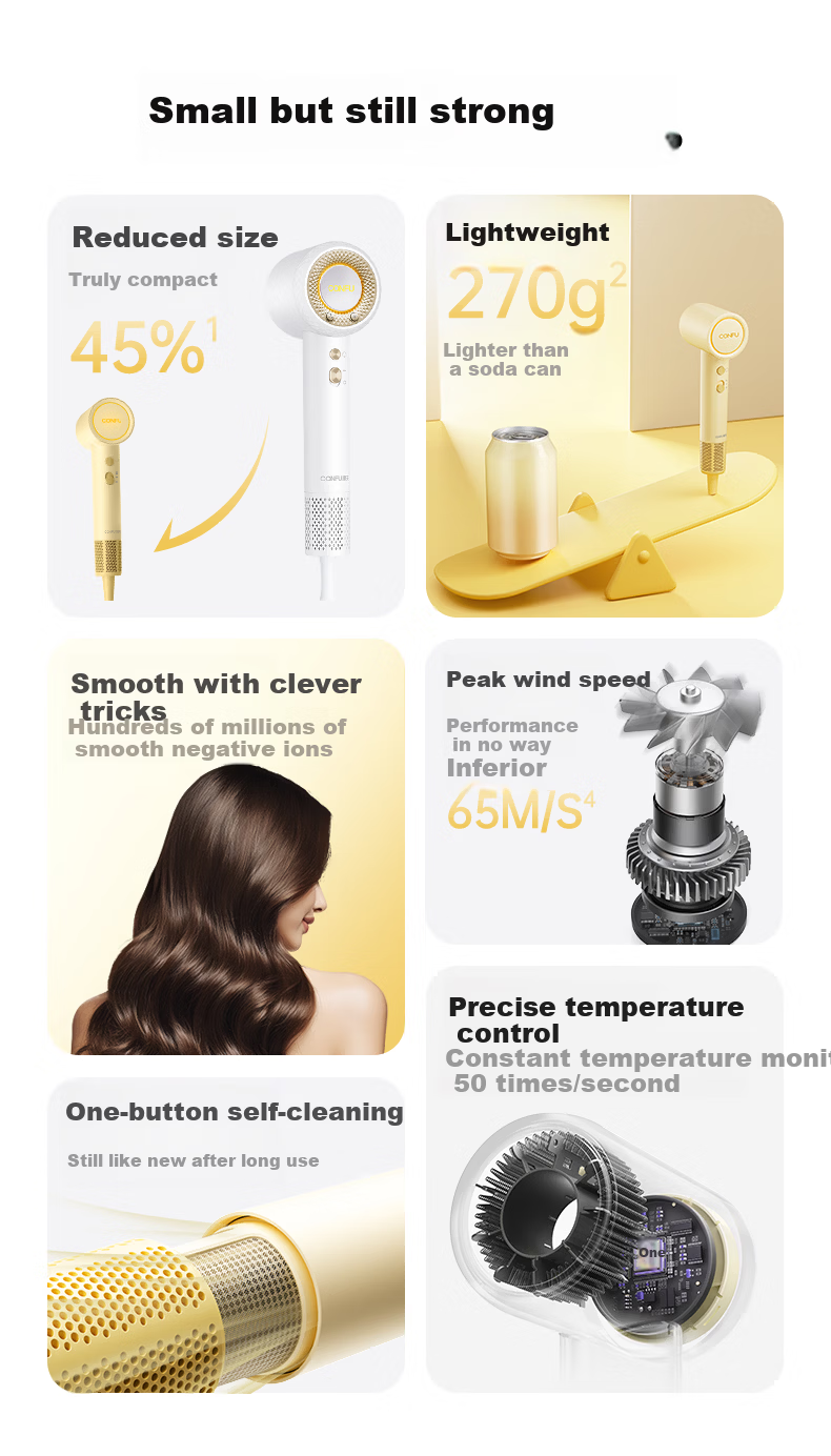 CONFU High-Speed Hair Dryer Portable Mini Negative Ion Damage-Free Women's Home Hair Dryer Strong Wind Quick Dry F9 Mini Cheese Yellow 2