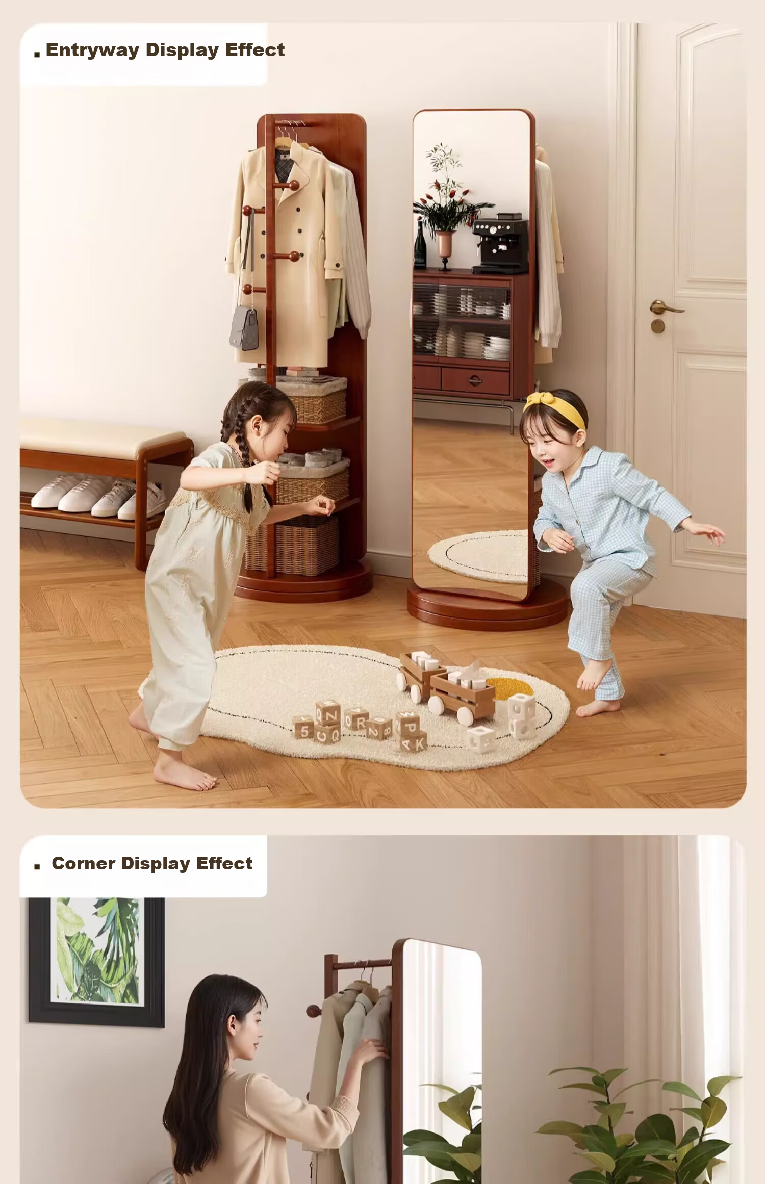 Xiaojiangcai Full-Length Rotating Floor Mirror with Clothes Rack White 170cm 9
