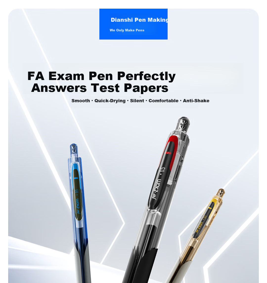 Dianshi 5A Retractable 0.5mm Black Carbon Neutral Pen Bullet Tip Double Ball Quick-Dry Smooth Student Exam Pen Transparent Barrel 12-Pack Back to School 2