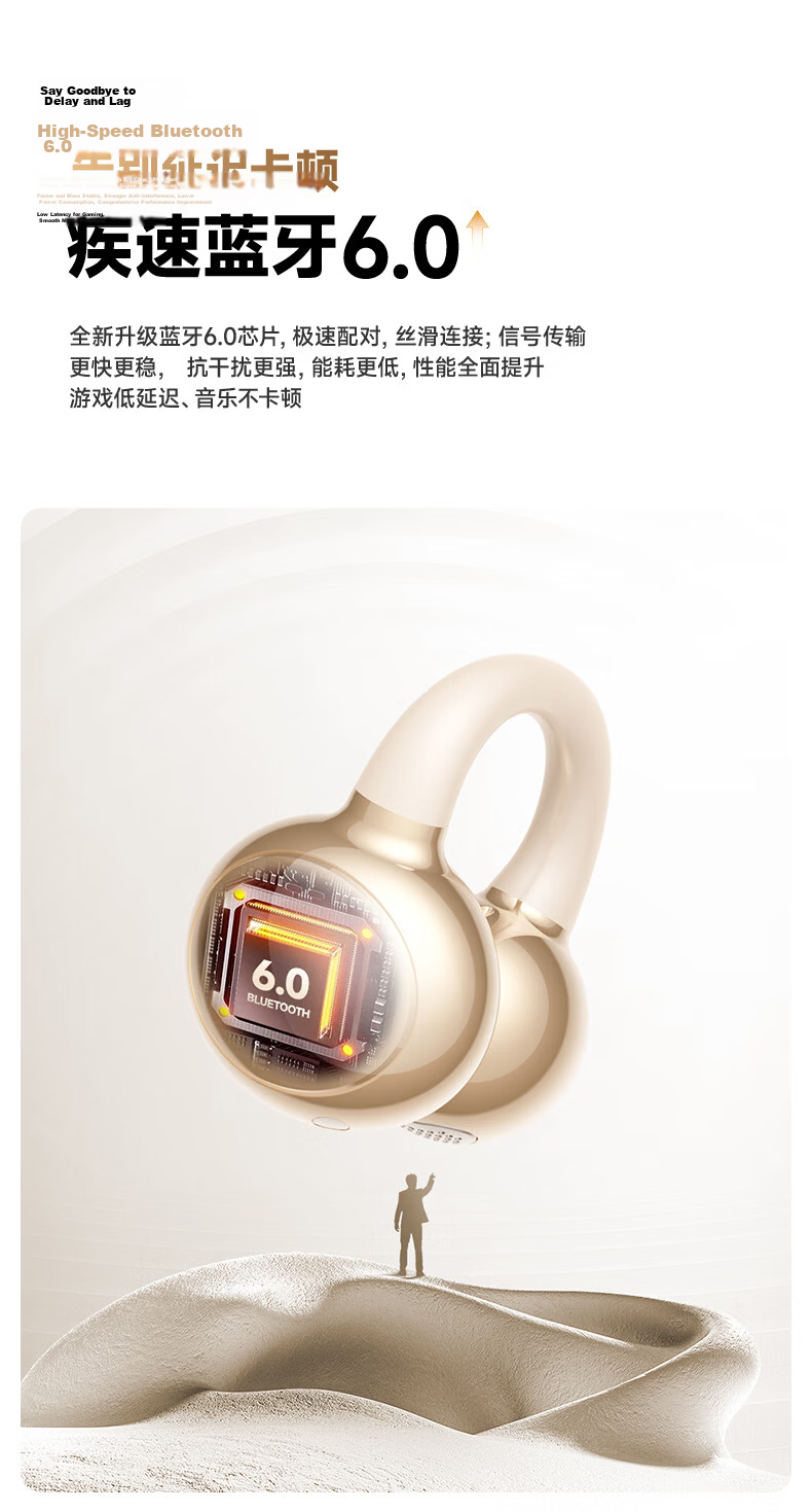 Aigo 2026 New AI Bluetooth Clip-On Wireless Bone Conduction Open-Ear Comfortable Long-Wear Sports Running Earphones CA88 Beige 37
