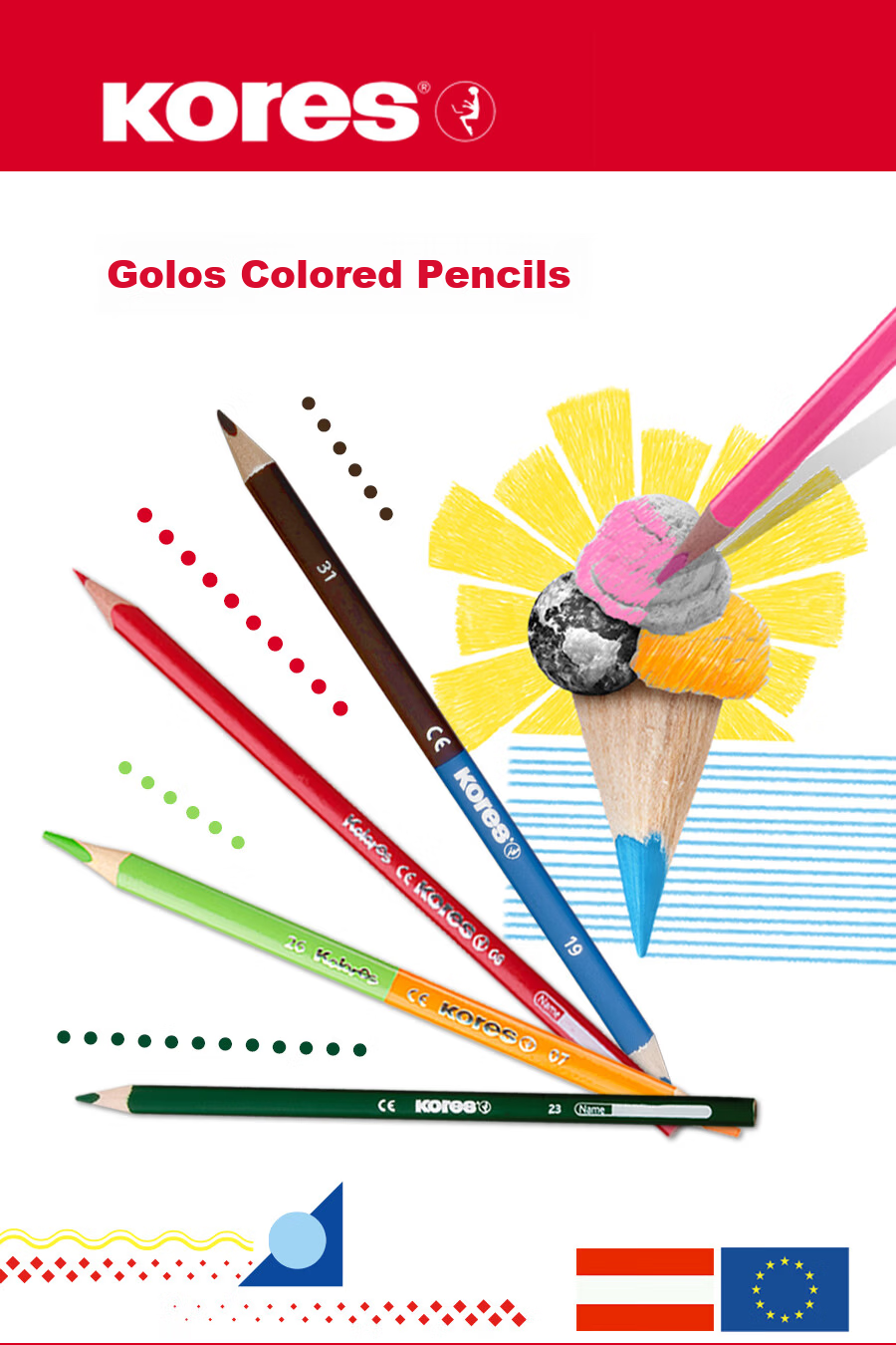 KORES Europe High-Quality Children's Premium Colored Pencils Kindergarten and Elementary School Special Non-Staining Triangular Colored Pencils Standard Barrel 12 Pieces Double-Ended 24 Colors Set 3