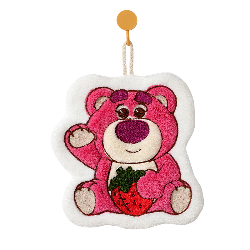 Dishini Quick-Drying Hand Towel, Cute Hanging Style, for Bathroom And Kitchen Use, Children's Hand Wiping Cloth, Thickened Absorbent Strawberry Bear Red