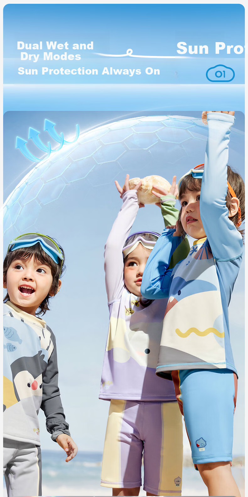Kocotree KK Tree Kids Swimsuit Original Yarn UV Protection Cartoon Long Sleeve Swimwear Reinforced Back Anti-Sunburn 8