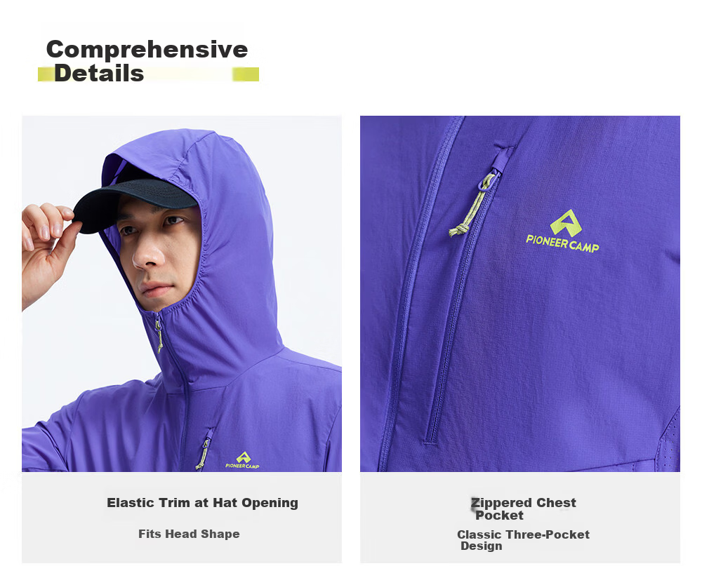 Pioneer Camp Fengdie Pro Men's Summer Outdoor Breathable Water-Repellent UV Protection Hooded Sun Protection Jacket 11