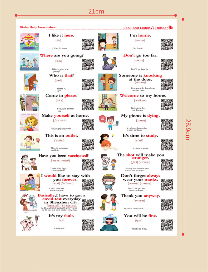GOTOVAN Family Scene English Conversation Sticky Notes Daily Life Memo Stickers Kids Learning Labels Elementary School English Word Flashcards Cartoon Waterproof Stickers 14