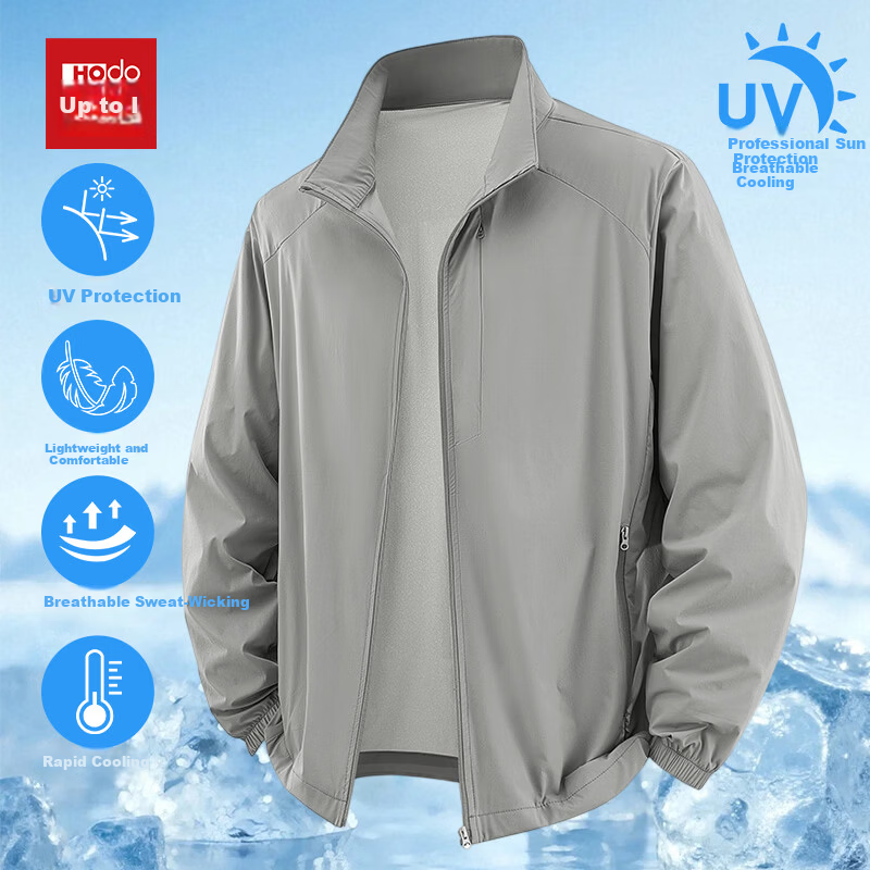 Hodo Men's Summer Ice Silk Sunscreen Jacket Breathable Thin Stand Collar Quick-Dry Outerwear