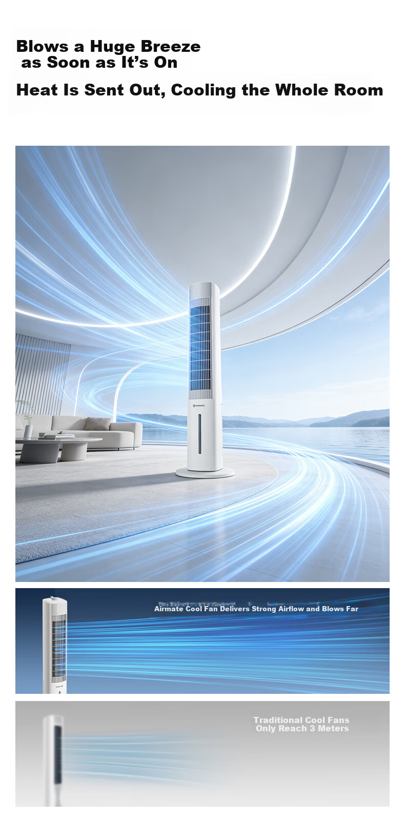 AIRMATE [Million Negative Ions] Lighthouse Cold Air Fan, Home Voice-Controlled Smart Water-Cooled Tower Fan, Gentle Wind Cooling Electric Fan, Floor Fan, Humidifying Timer Small Air Conditioner SRI39 2