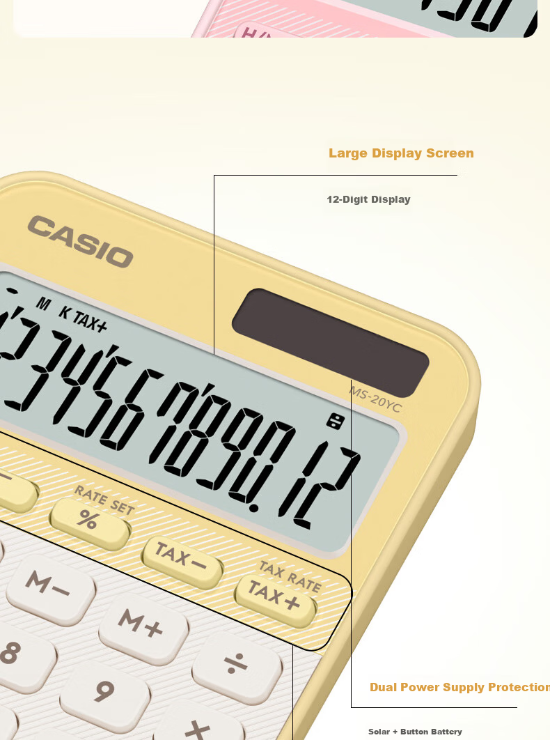 CASIO Dual Power Desktop Calculator 12-Digit Large Screen Solar MS-20YC Macaron Green 4