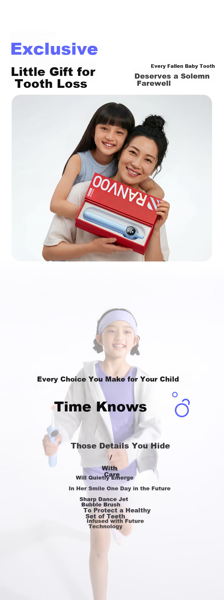 Ruiwu Jet Cleaning Kids Electric Toothbrush | Children Love Brushing | Children's Day Gift for Boys and Girls | JD Self-operated | Electric Toothbrush for Ages 6-12-18 Teens 14
