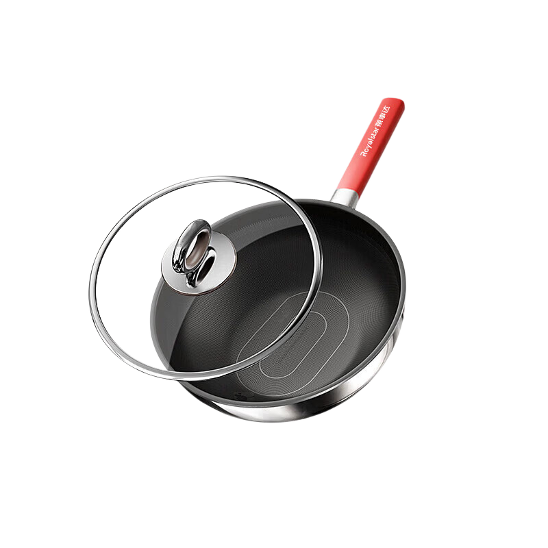 Royalstar Titanium Non-Stick Wok 304 Stainless Steel Household Frying Pan Flat Bottom Skillet Compatible with Induction Cooker and Gas Stove