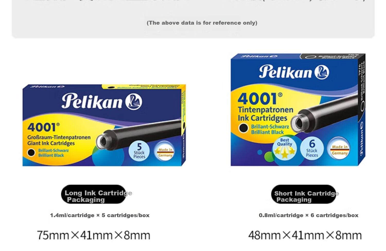 Pelikan 4001 Long Ink Cartridges Non-Carbon Ink Refill 5-Pack Student Pen Bright Red 4