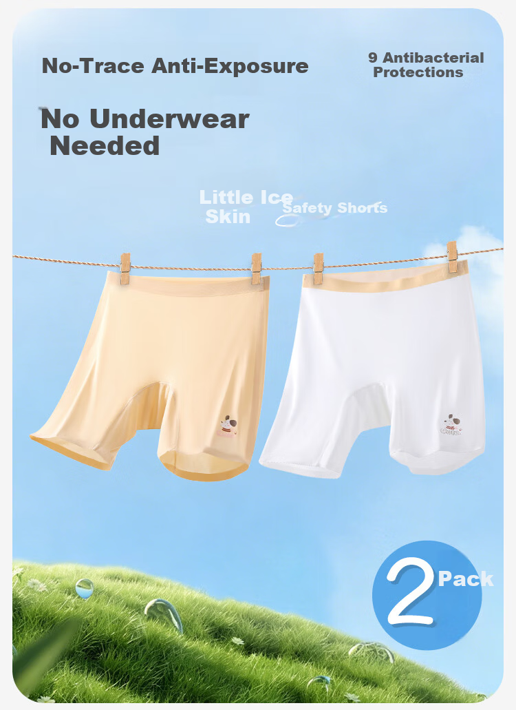 Jiusuiban Kids Cool Silk Safety Shorts Girls Summer Lightweight Ice Silk Anti-Exposure Underwear 10A Antibacterial Leggings 1