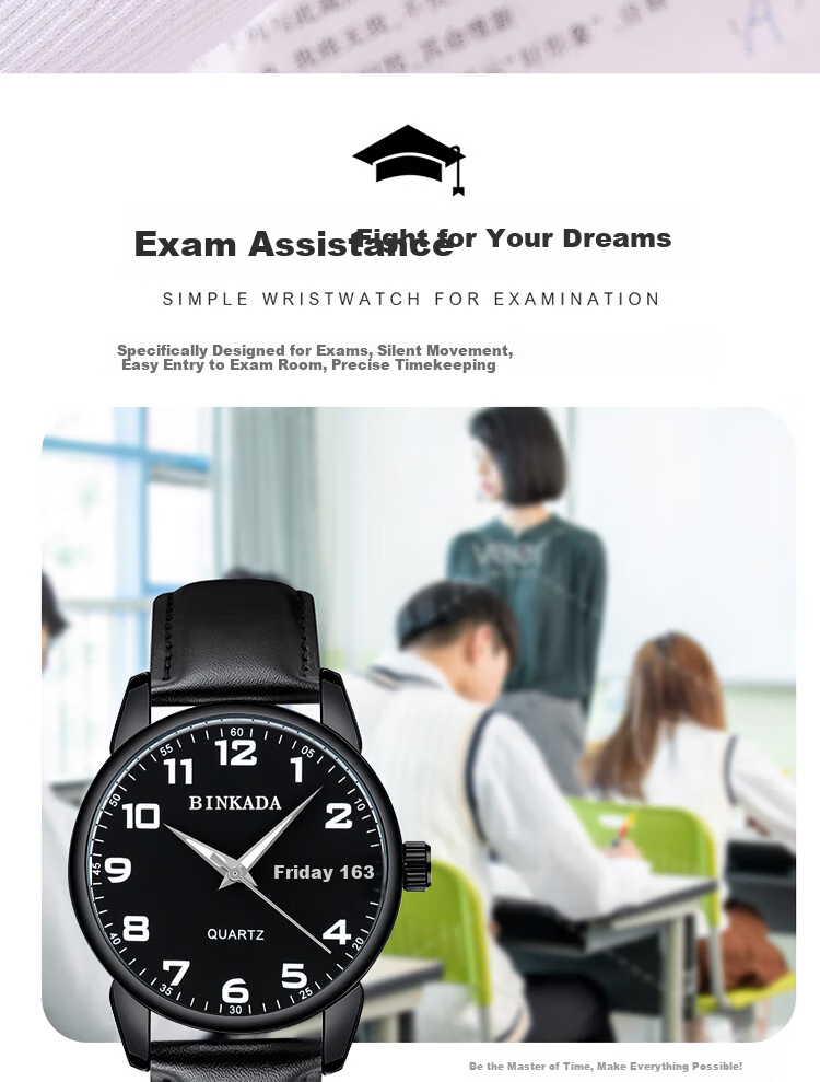 BINKADA Exam Dedicated Watch for Female Students, Silent Analog, Suitable for Middle and High School Girls Aged 12-18, Exam Room Approved 2