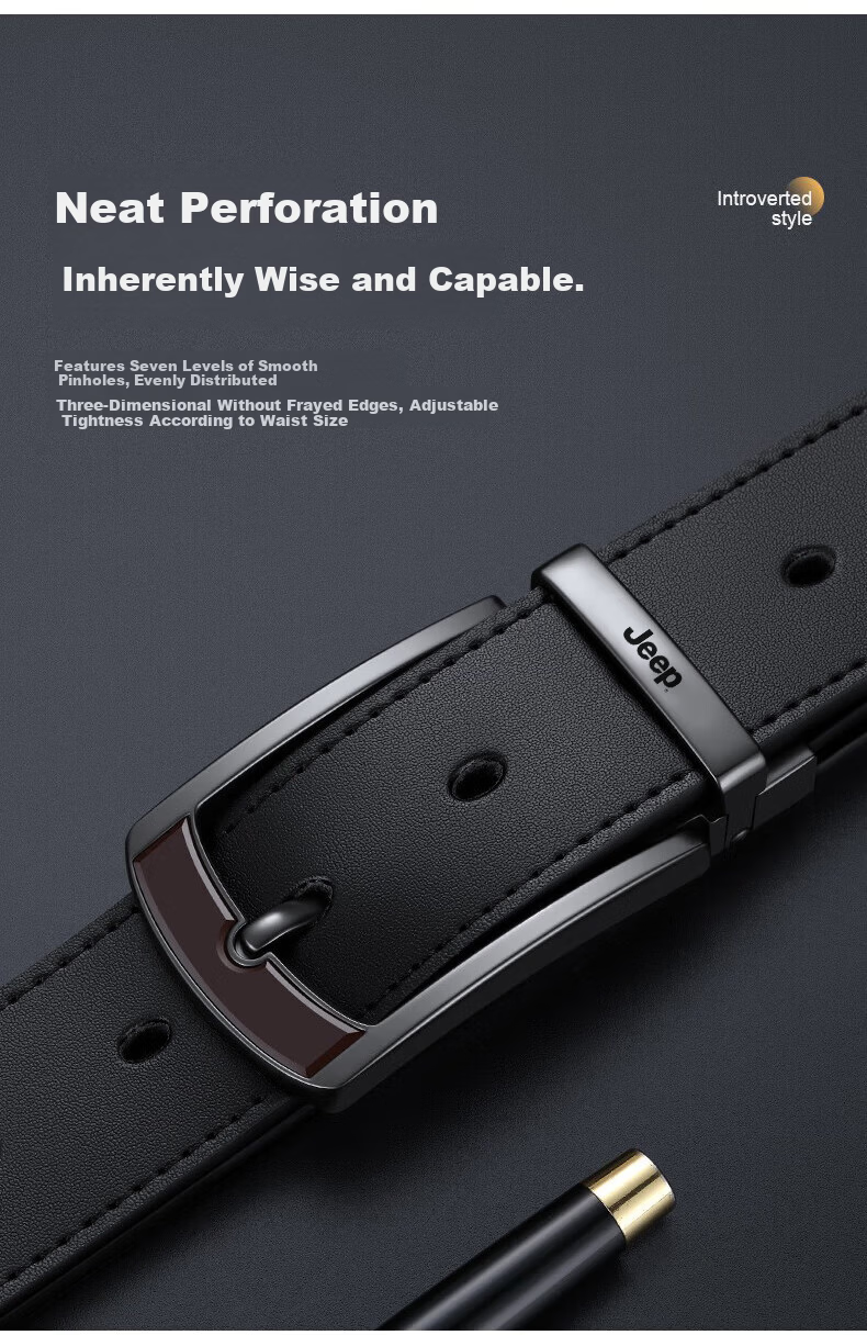 JEEP Men's Genuine Leather Belt 2026 New Pin Buckle Waist Belt High-End Practical Father's Day Gift for Dad 5