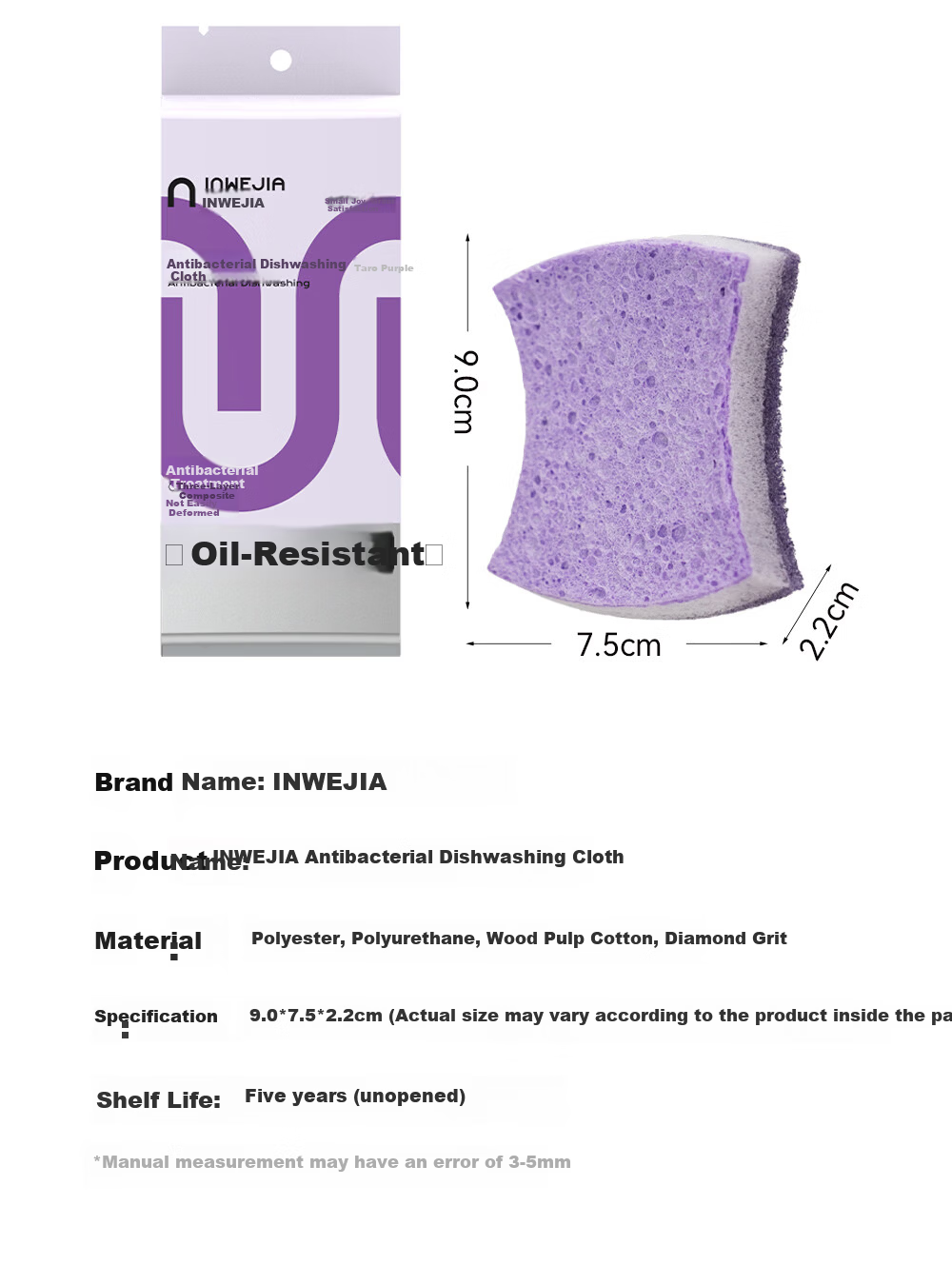 INWEJIA Dishwashing Sponge Scrubber Magic Eraser Wood Pulp Cotton Pot Cleaning Sponge Kitchen Taro Purple 10 Pieces 15