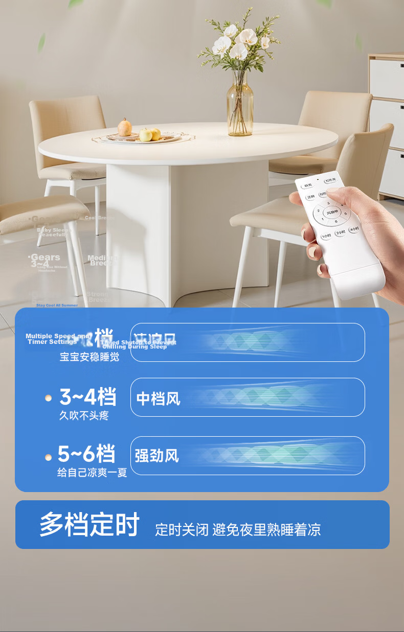 Dell Invisible Fan Light Eye Protection Fan Light Large Airflow Fan Light for Dining Room Living Room Bedroom with Electric Fan Integrated Silent Fan Light 15