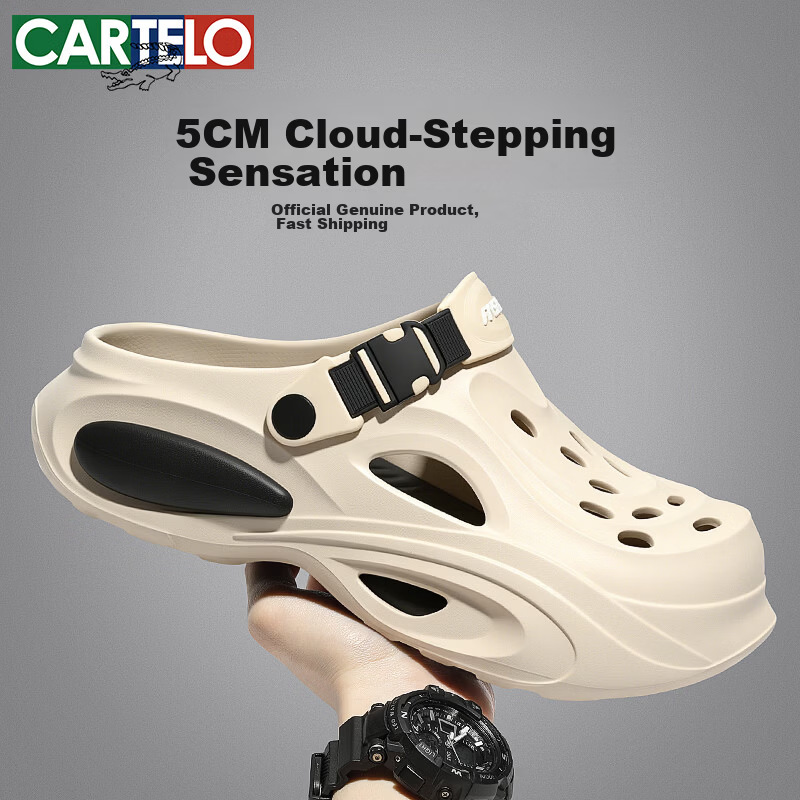 CARTELO Summer New Men's Sports Sandals Casual Breathable Hole Shoes JF10 Sand Color Size 40-41
