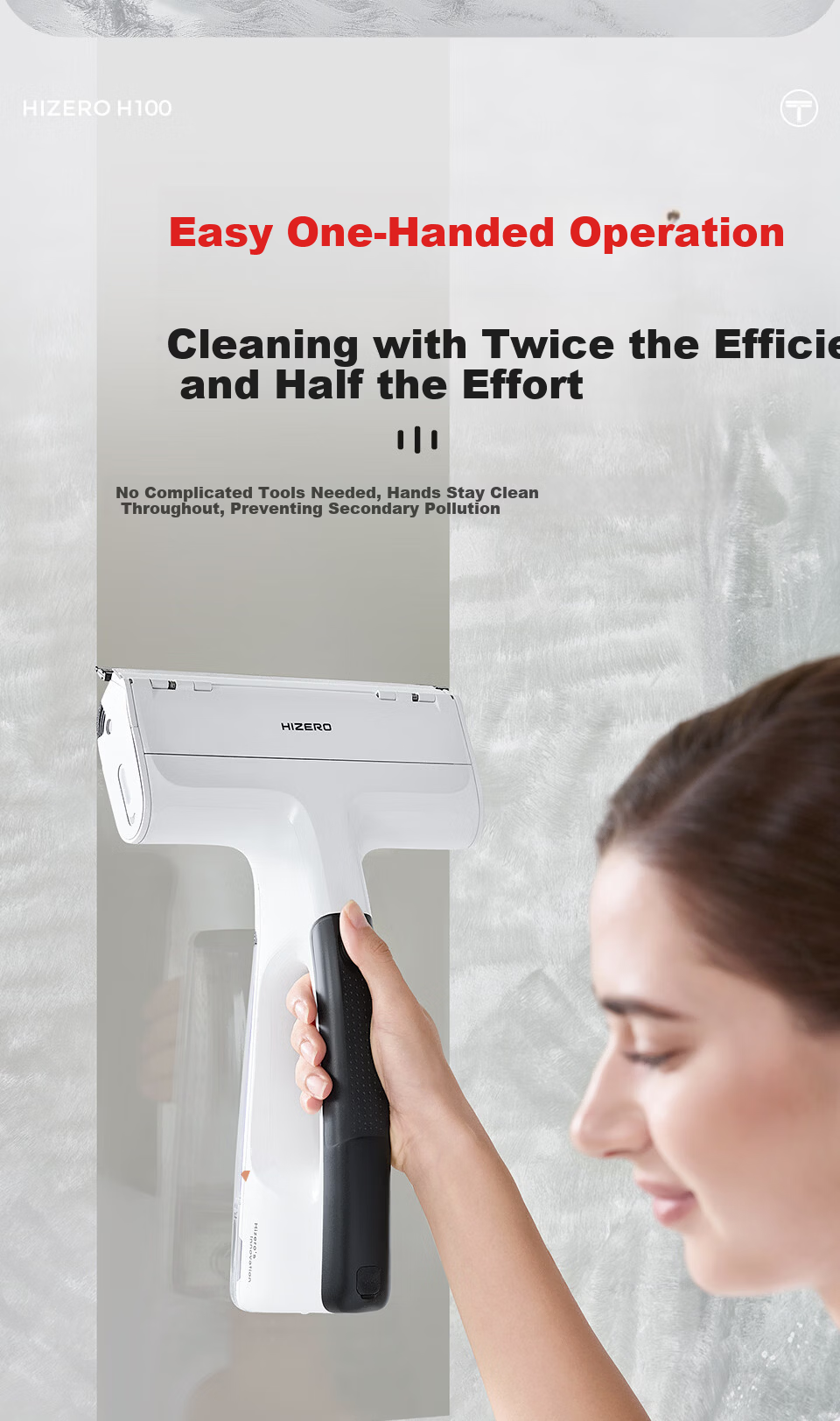 HIZERO H100 Handheld Electronic Cleaning Cloth Machine Multi-Functional Cleaner Automatic Washing Zero Suction Dust-Free Silent Home Window Cleaning Machine 5