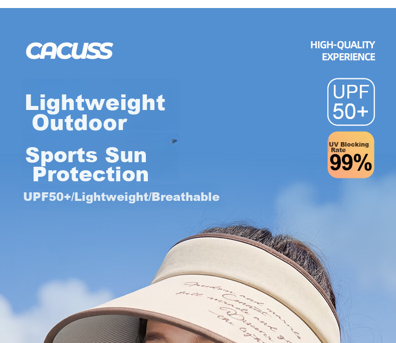 CACUSS Large Brim Open Top Hat Women's Summer Outdoor Sun Protection Casual Sports Face Slimming Sun Hat Beige Coffee 1