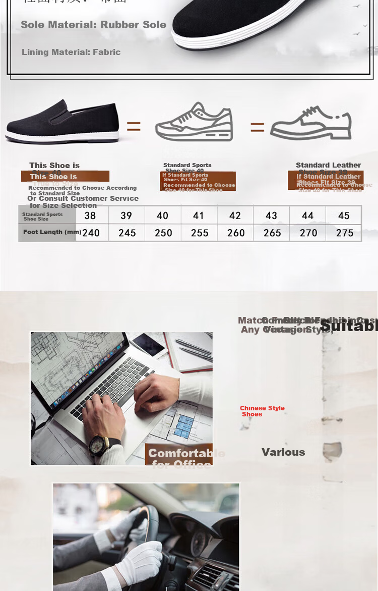 3514 Old Beijing Cloth Shoes Slip-On Labor Protection Work Shoes Lightweight Dad Shoes Traditional Men's Cloth Shoes Black Size 46 3