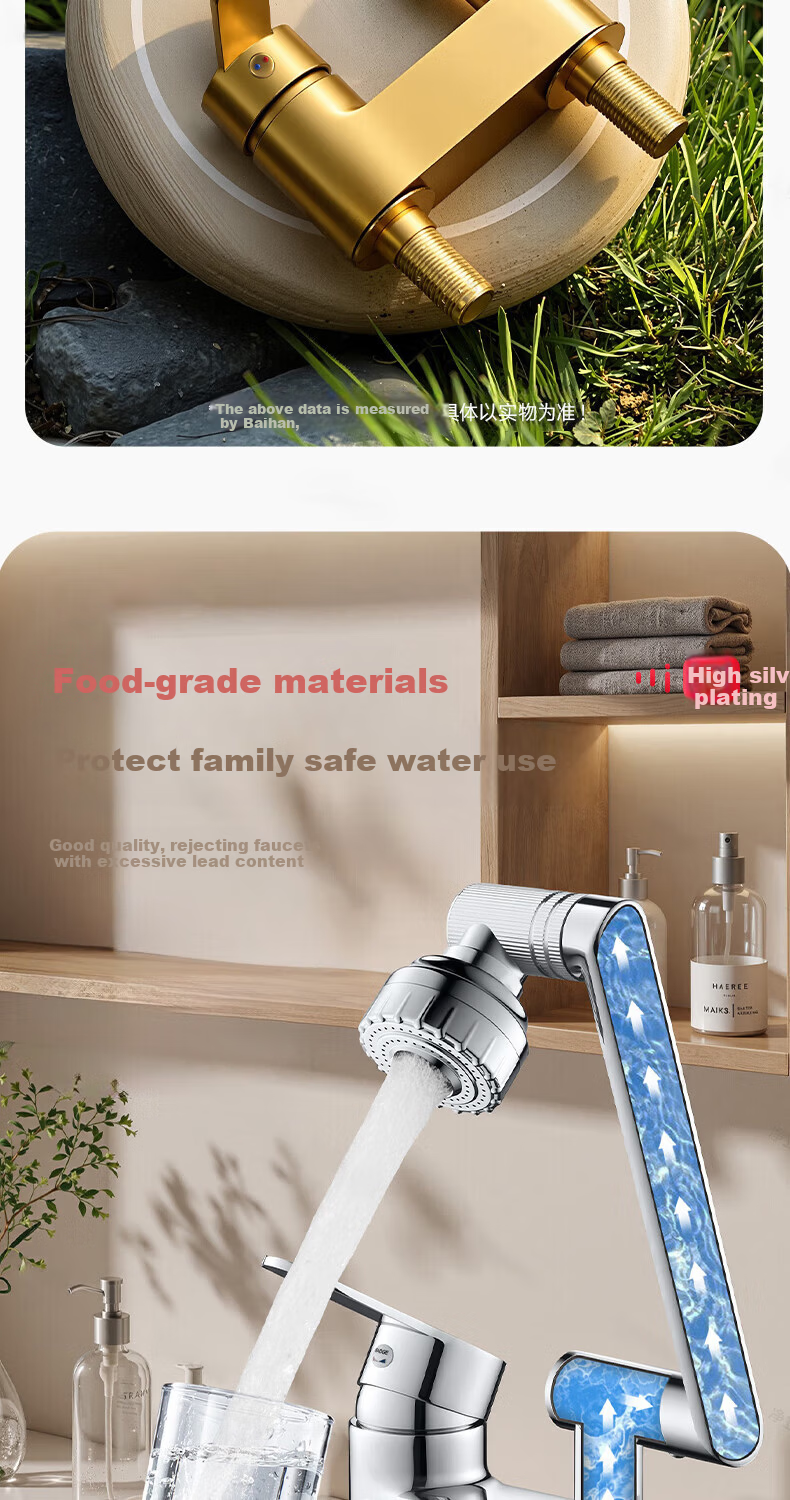 Baihan Wash Basin with Two-Speed Rotatable Faucet, 2-in-1 Hot and Cold Water Three-Hole Universal Vanity Sink Faucet 9