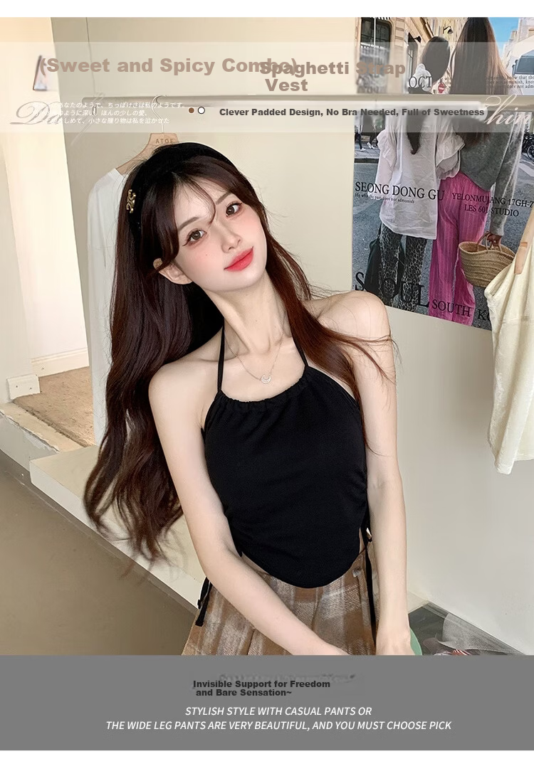 Modal Halter Neck Camisole Women's Simple Fashion Backless Bra Slim Fit Top with Chest Pad 1