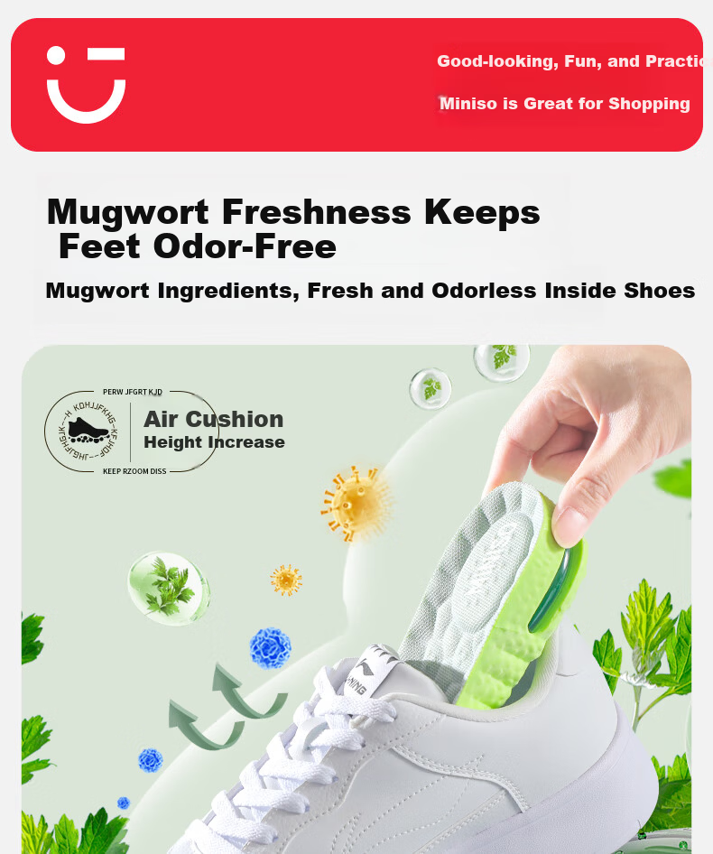 MINISO Cushioned Shock-Absorbing Height Increase Insoles for Men and Women, Invisible 3.5cm Elevation, Mugwort Odor-Resistant Breathable Sweat-Absorbing Insoles, Size 39-40 10