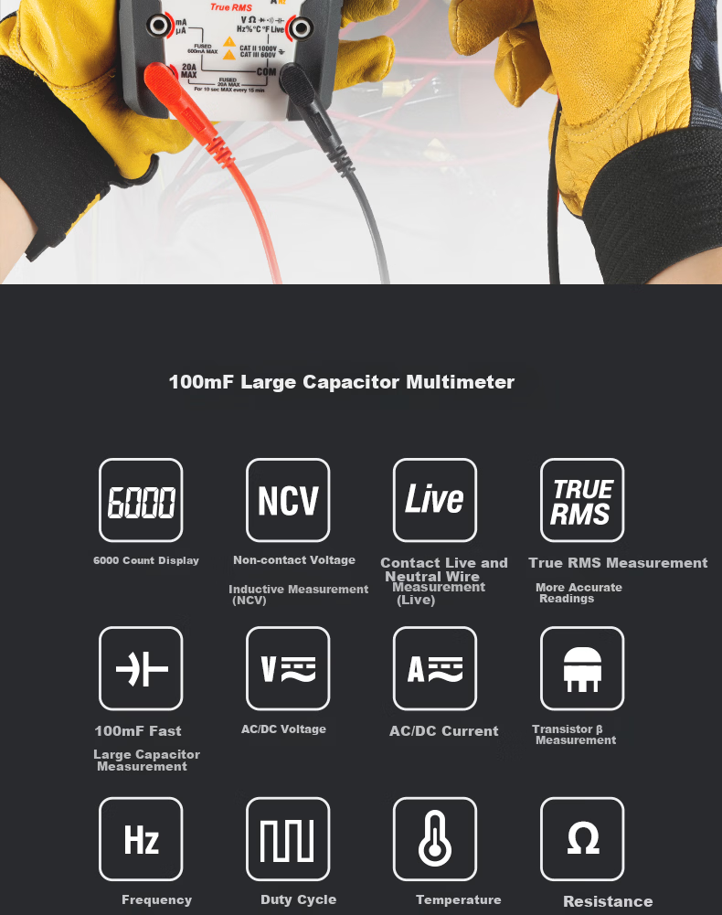 Hua Sheng Chang CEM Digital Multimeter DT-8908D High-Precision Anti-Burn Electrician Multimeter with Backlight, Digital Display, Temperature Measurement, True RMS Ammeter 2