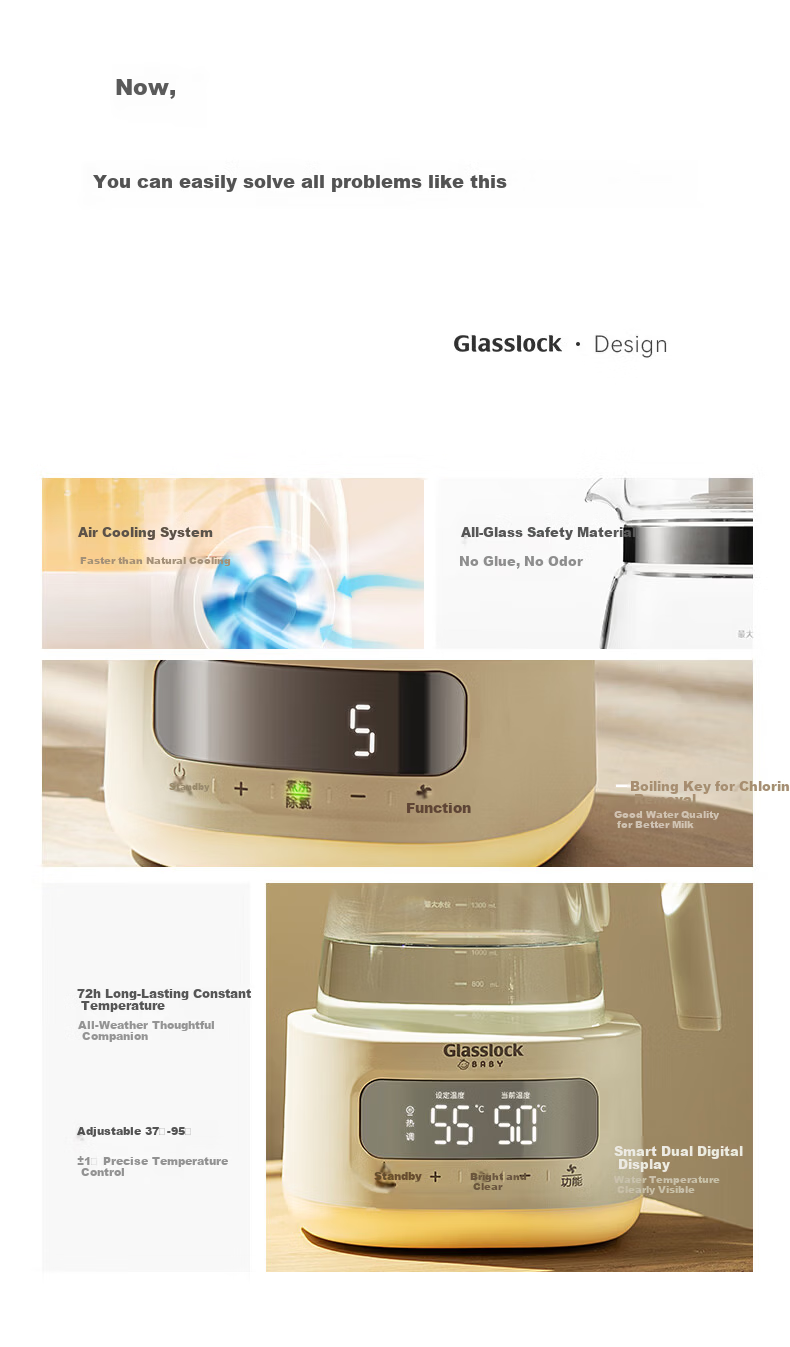 GLASSLOCK GAILANG 1.3L Glass Temperature-Controlled Kettle Baby Formula Warmer Infant Grade Hot Water Kettle 4