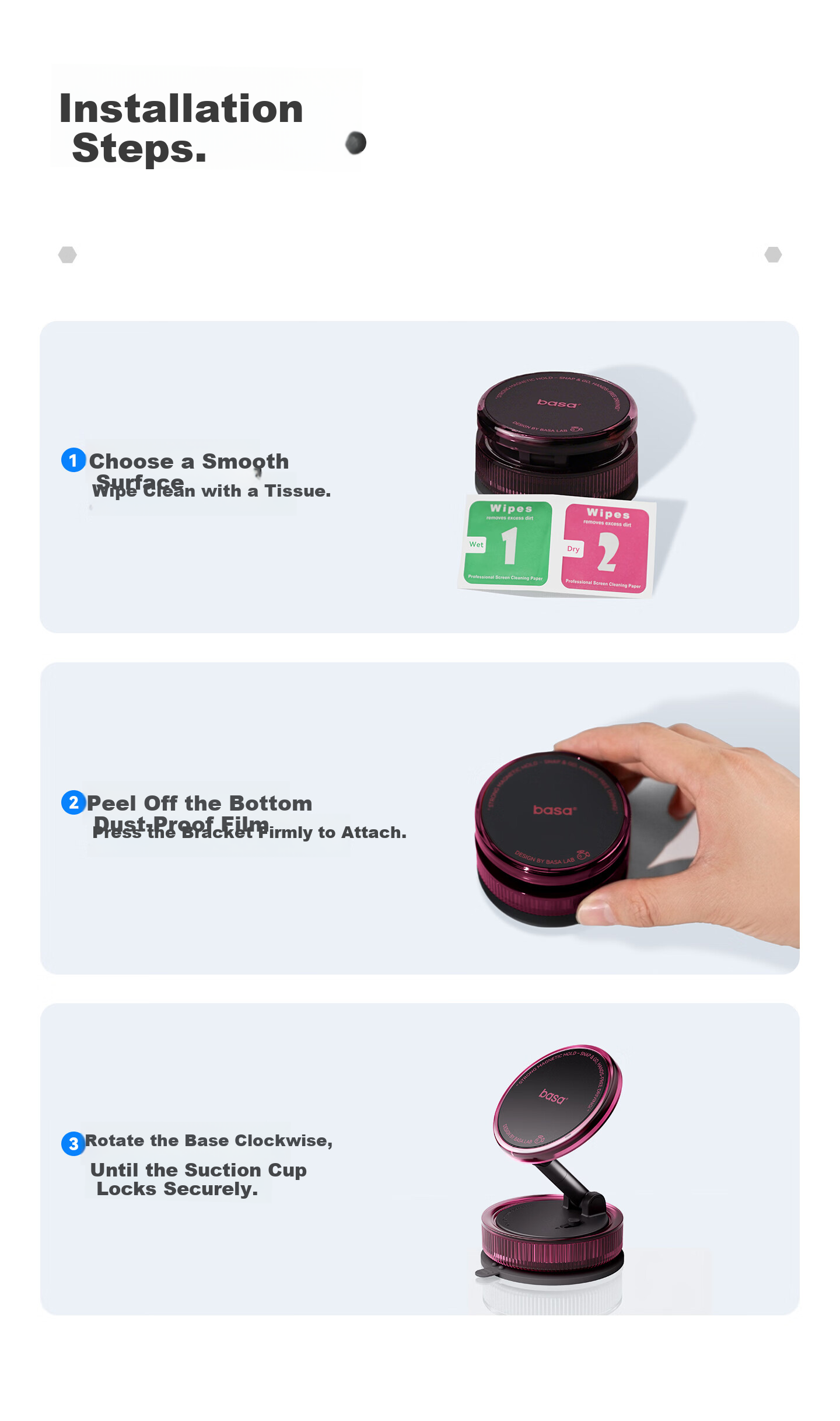 Basa Car Phone Holder Vacuum Suction Cup 2026 New Universal Car Navigation Mount for Tesla Audi CH3 Blue 14