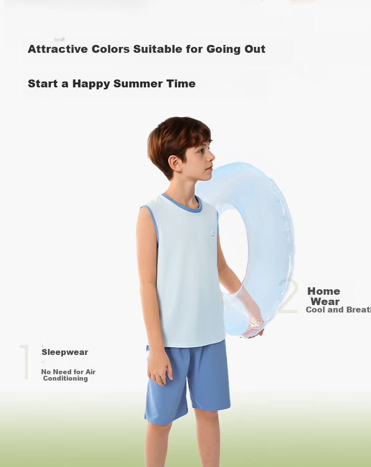 Balabala Boys Sleeveless Vest Set Summer Air-Conditioned Children's Pajamas Toddler Baby Homewear Big Kids Sleeveless 9