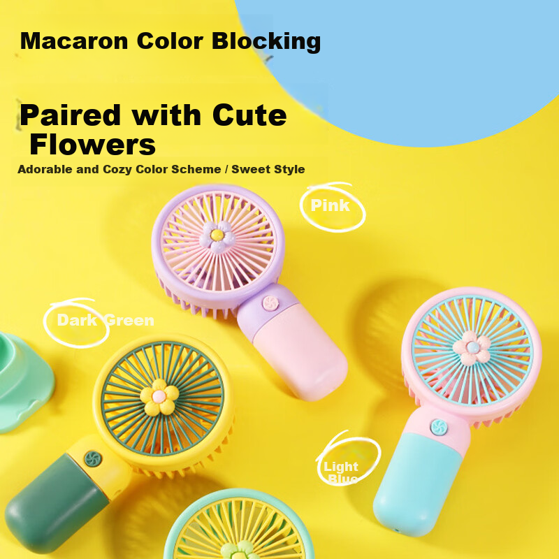 Gelite Handheld Mini USB Desk Fan Quiet Small Electric Fan Portable Rechargeable Yellow-Green for Dormitory Office Kids